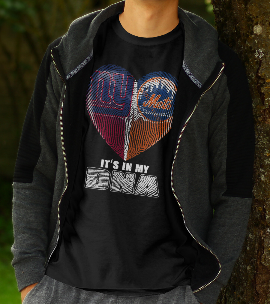 It's In My Dna Ny Giants Mets Fingerprint Heart T-Shirt