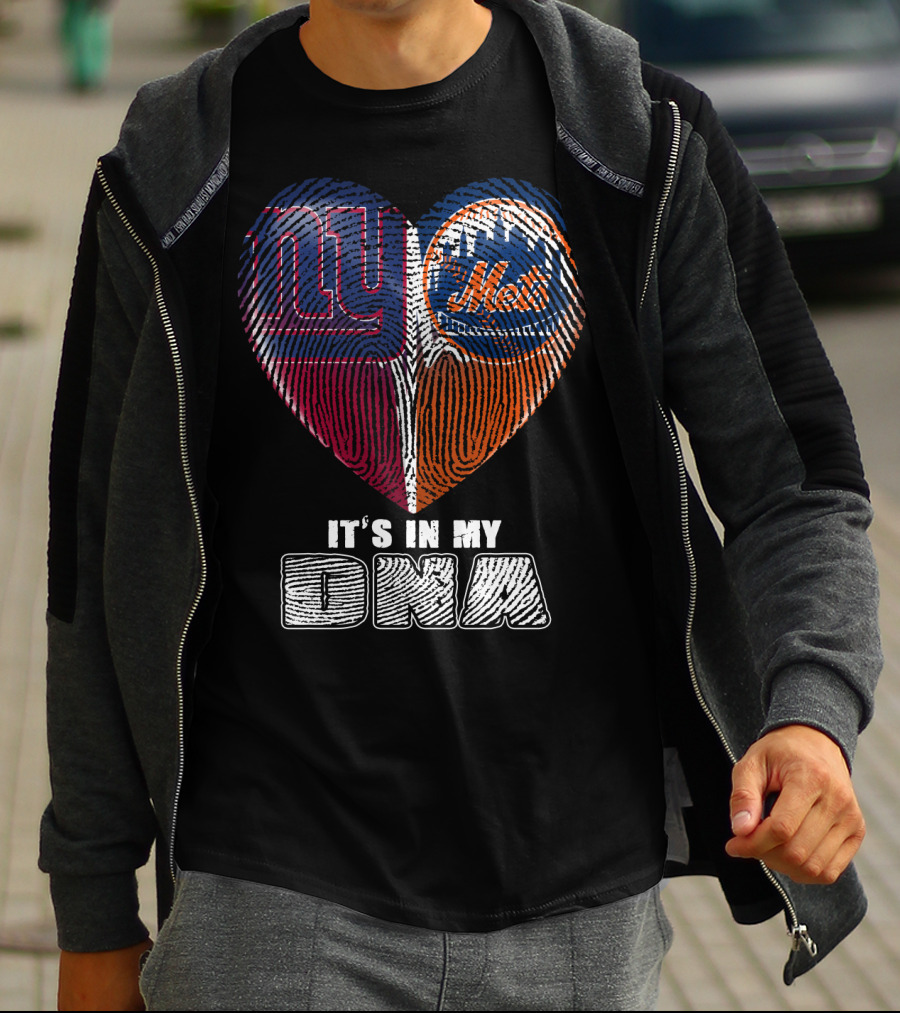 It's In My Dna Ny Giants Mets Fingerprint Heart T-Shirt