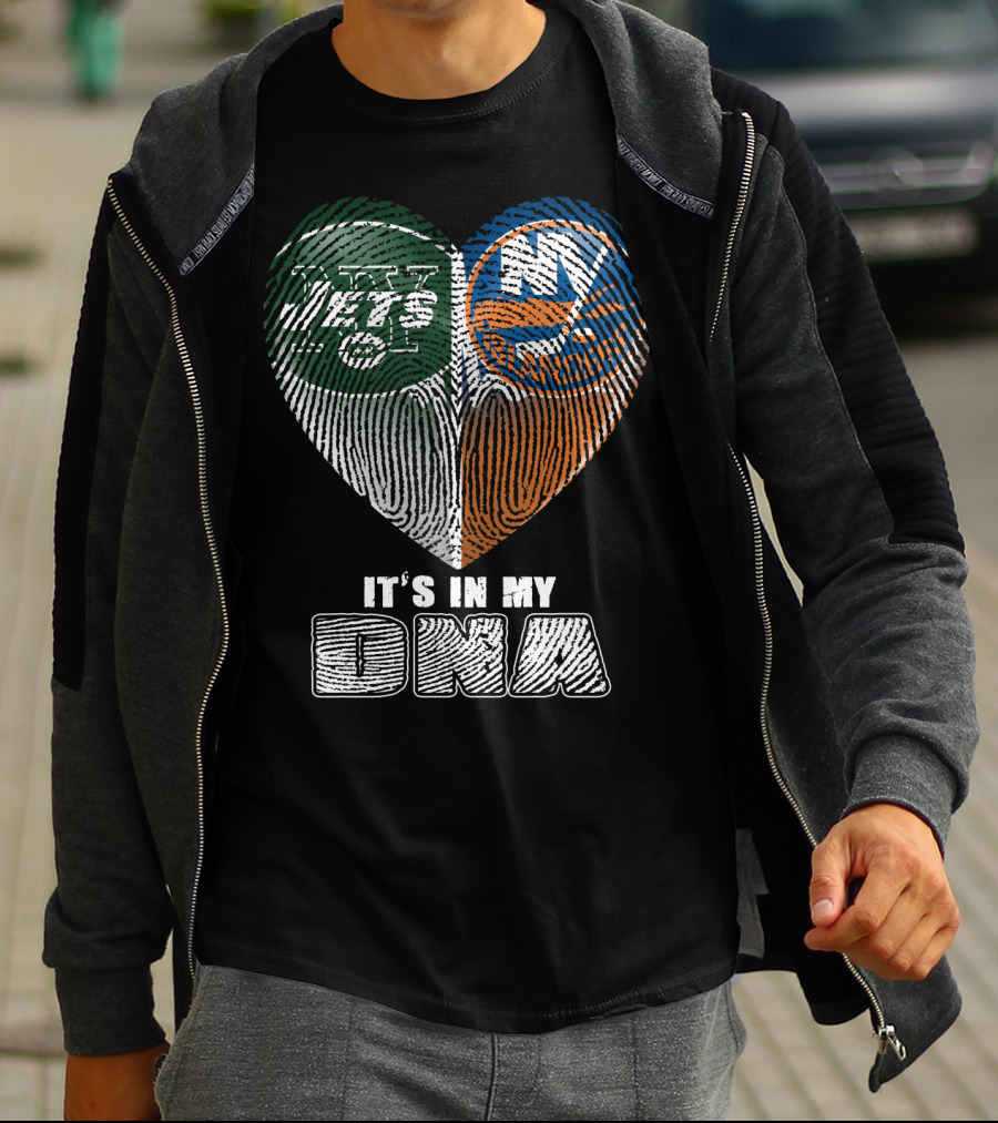 It's In My Dna Jets Islanders Heart Fingerprint T-Shirt