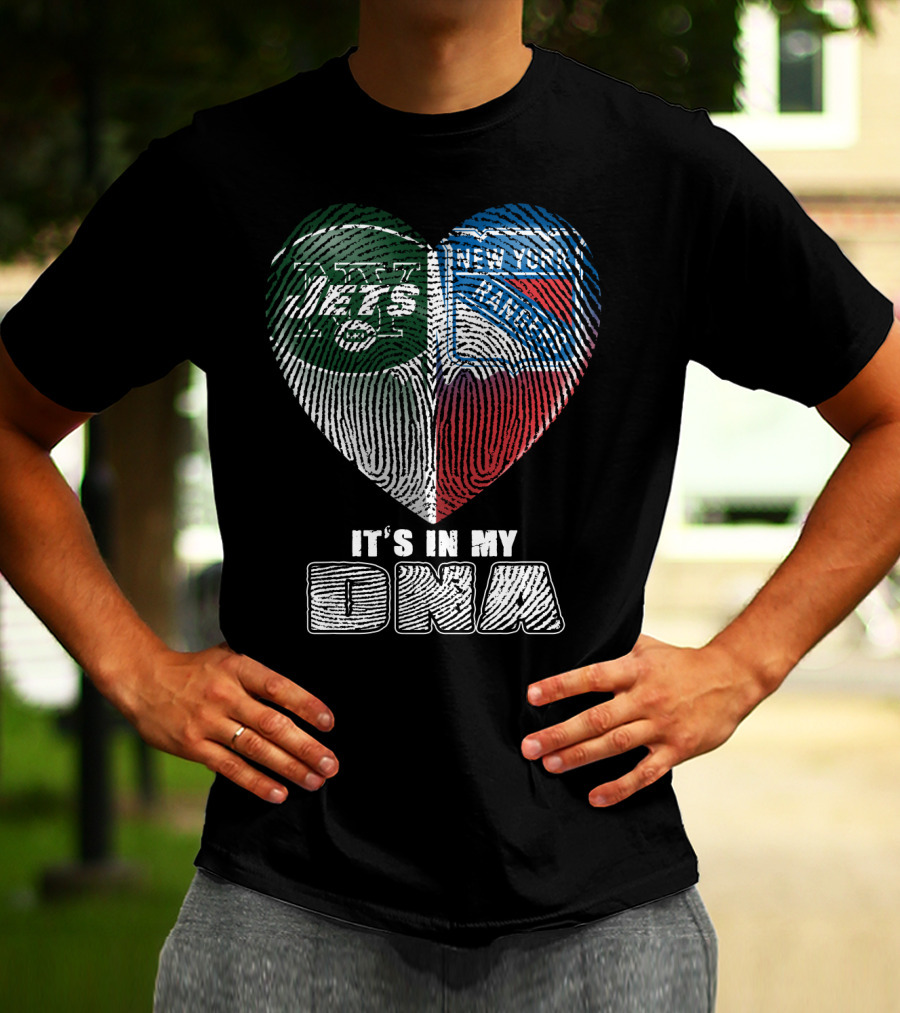 New York Jets And Rangers It's In My Dna Heart Fingerprint T-Shirt