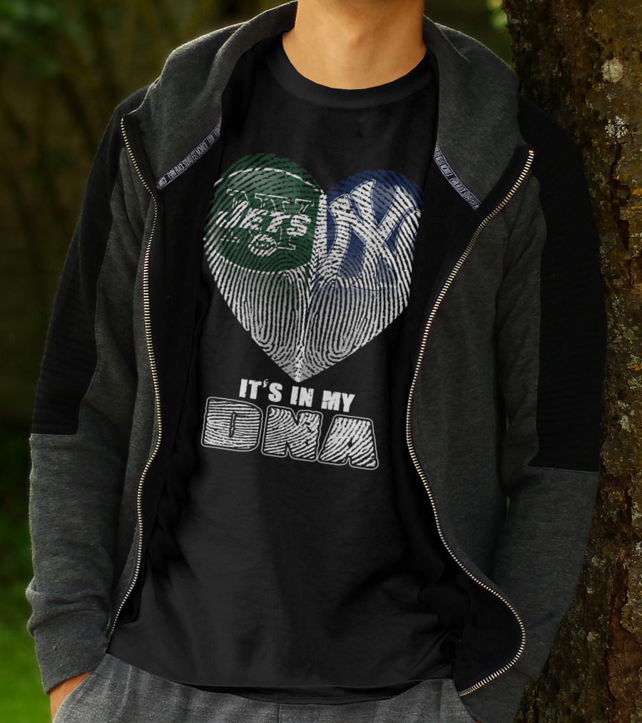 It's In My Dna Jets Yankees Fingerprint Heart T-Shirt