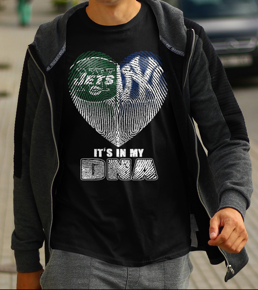 It's In My Dna Jets Yankees Fingerprint Heart T-Shirt