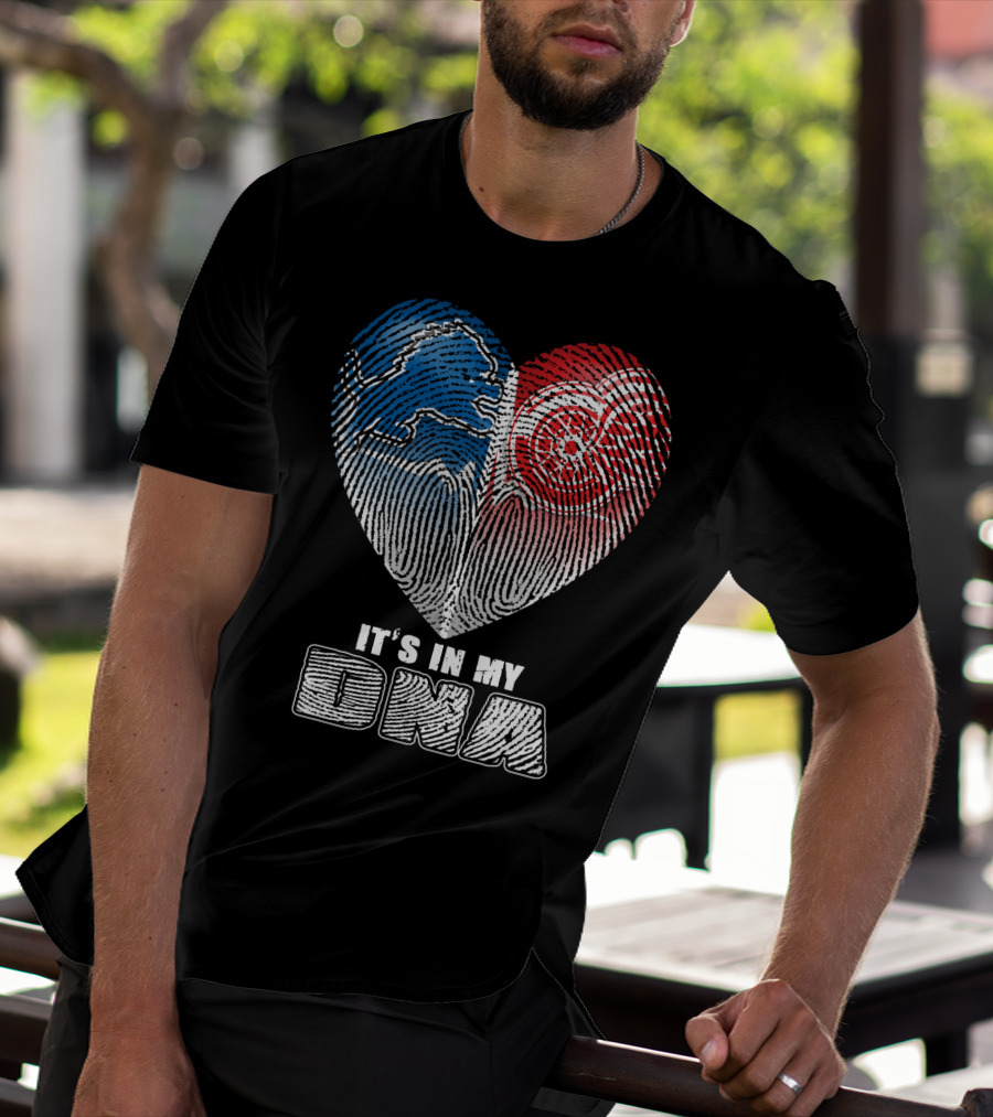 It's In My Dna Detroit Lions Red Wings Fingerprint Heart T-Shirt