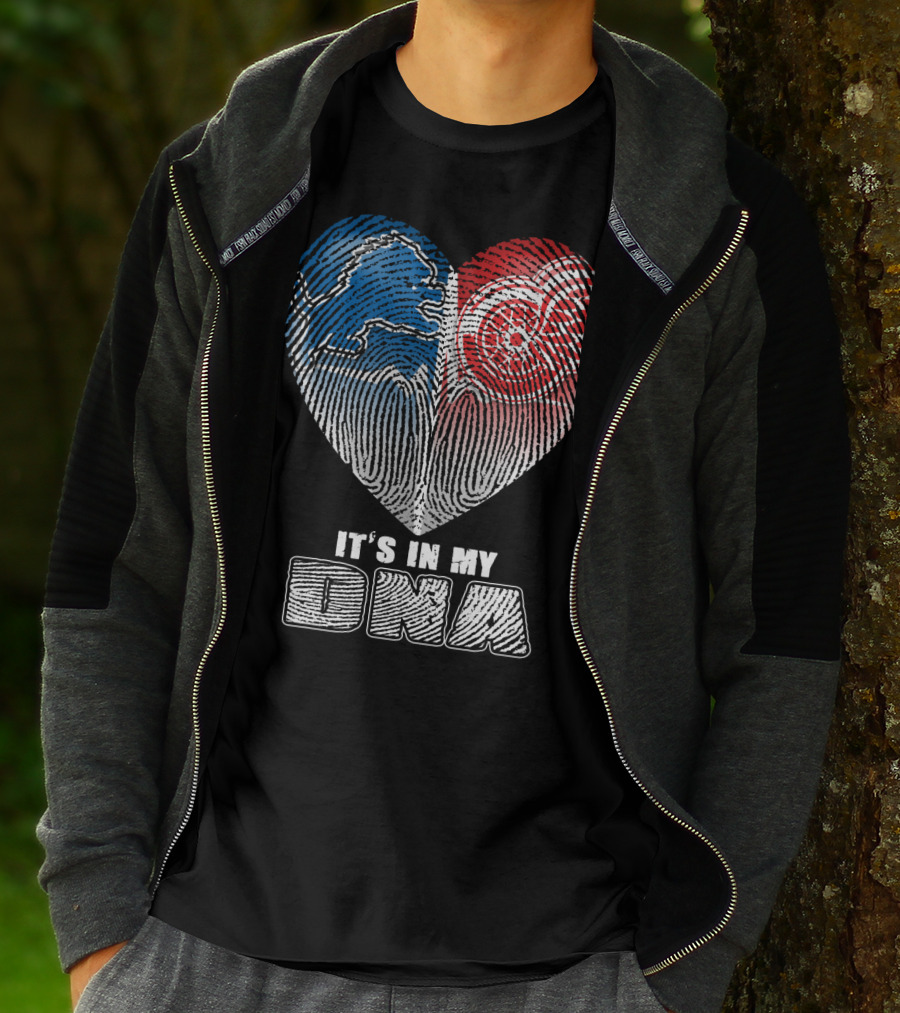 It's In My Dna Detroit Lions Red Wings Fingerprint Heart T-Shirt