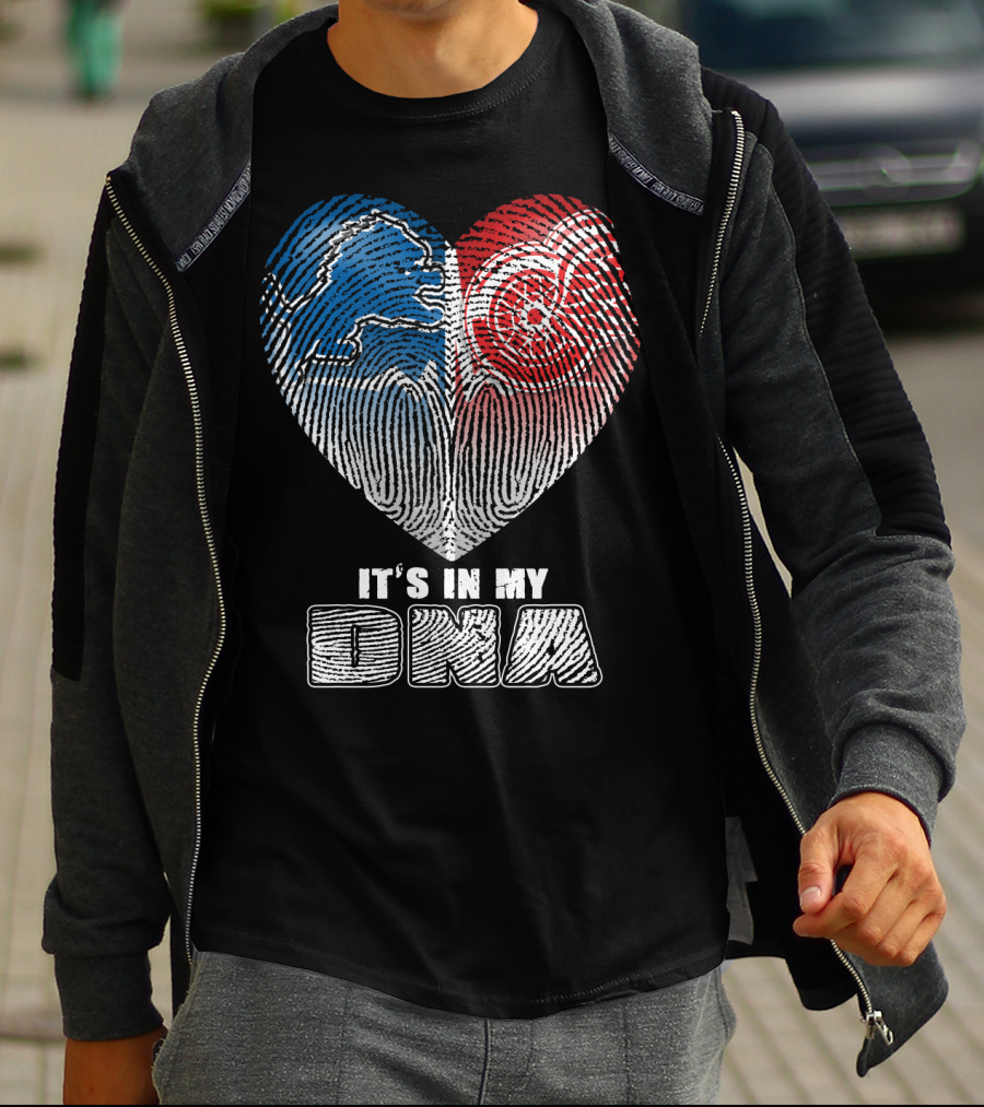It's In My Dna Detroit Lions Red Wings Fingerprint Heart T-Shirt