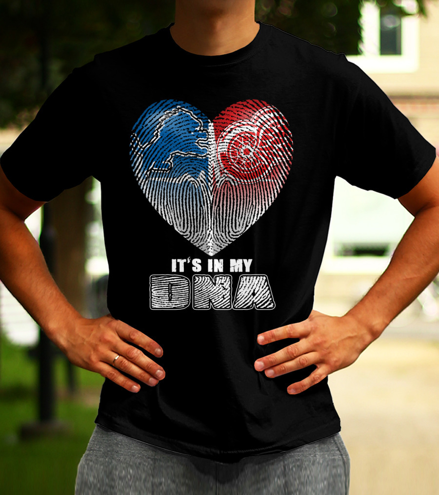 It's In My Dna Detroit Lions Red Wings Fingerprint Heart T-Shirt