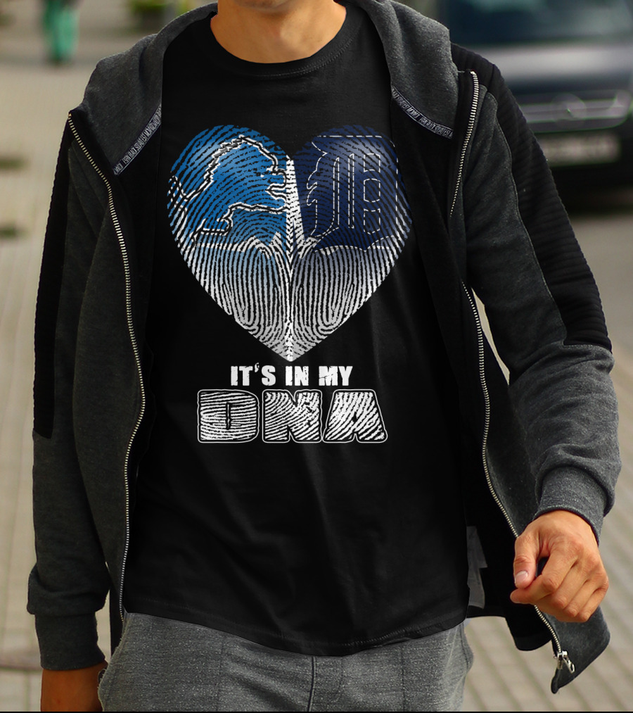 It's In My Dna Detroit Lions Tigers Heart Fingerprint T-Shirt