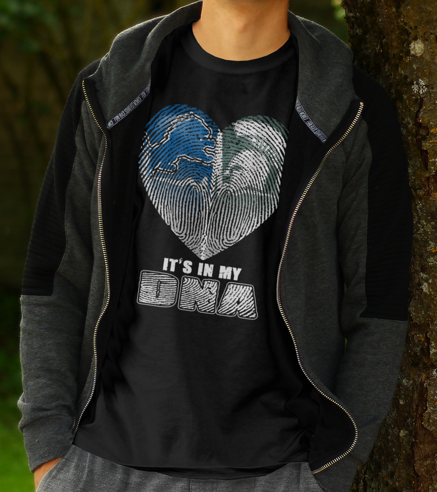It's In My Dna Detroit Lions Michigan State Fingerprint Heart T-Shirt