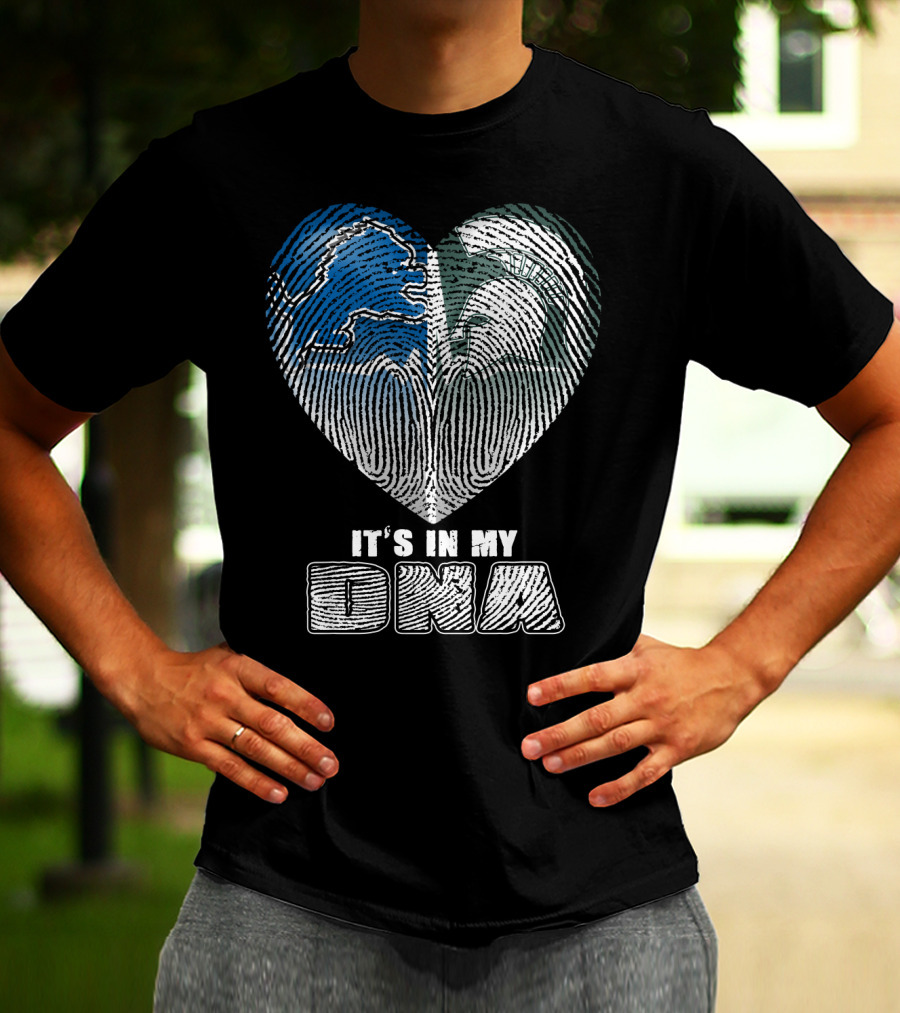It's In My Dna Detroit Lions Michigan State Fingerprint Heart T-Shirt