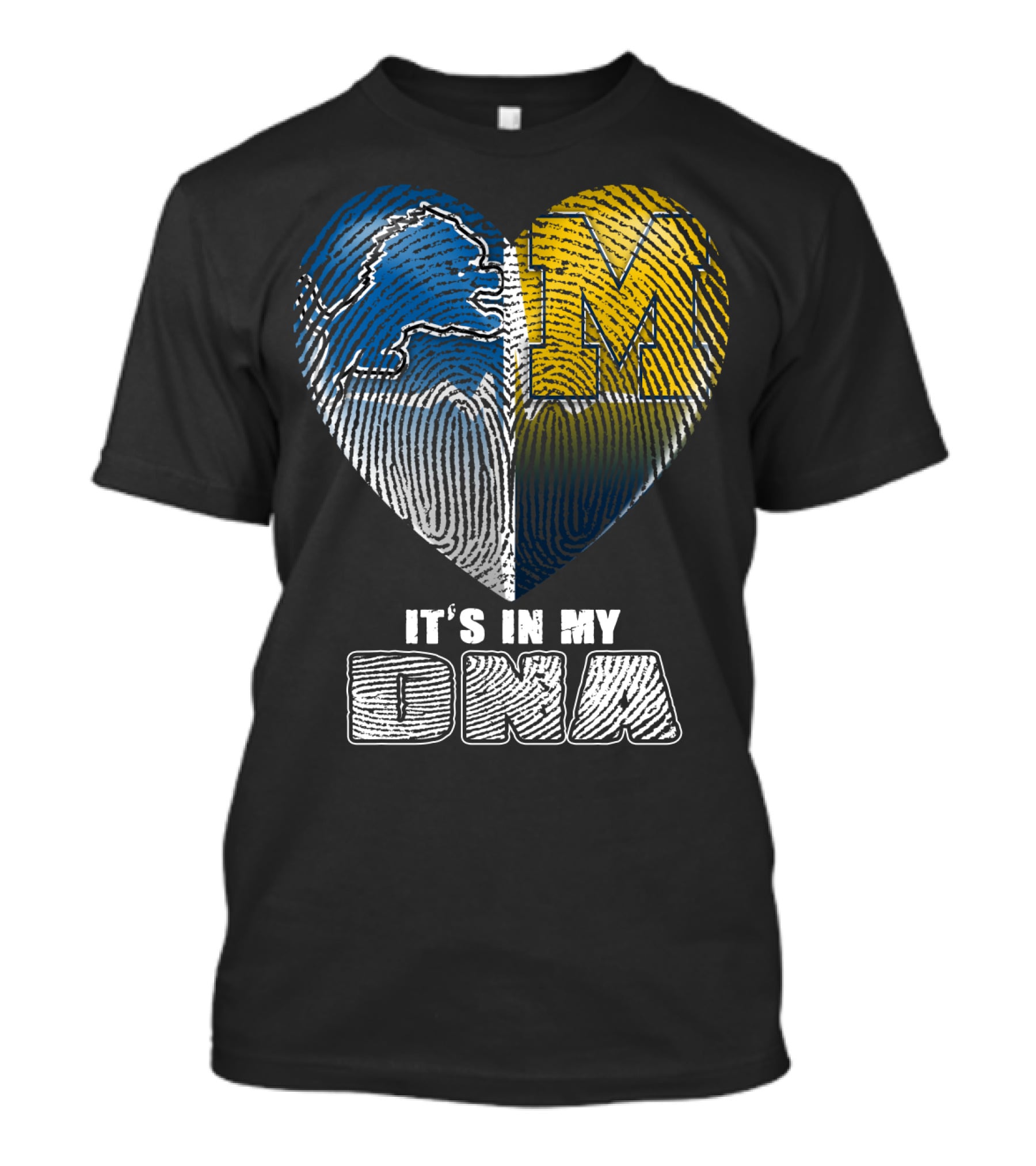 It's In My Dna Detroit Lions Michigan Wolverines Heart Fingerprint T-Shirt