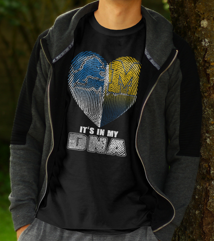 It's In My Dna Detroit Lions Michigan Wolverines Heart Fingerprint T-Shirt