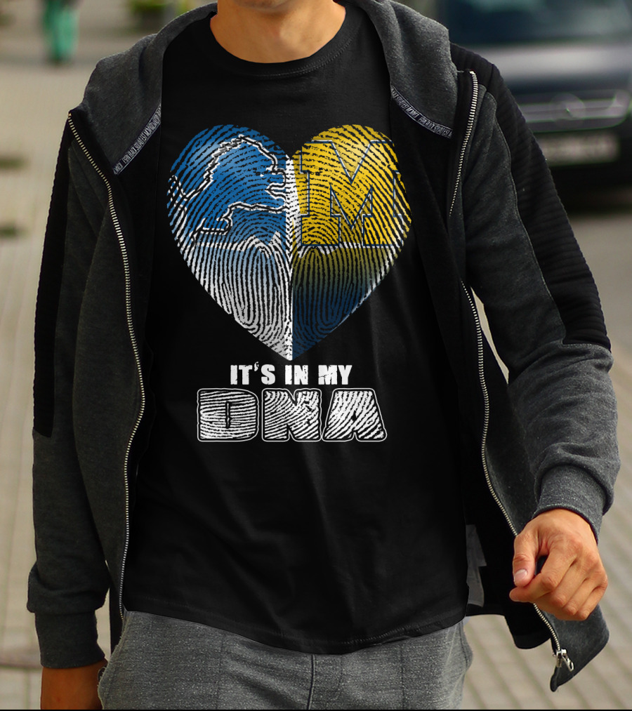 It's In My Dna Detroit Lions Michigan Wolverines Heart Fingerprint T-Shirt