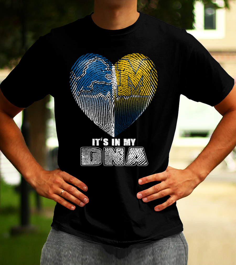 It's In My Dna Detroit Lions Michigan Wolverines Heart Fingerprint T-Shirt