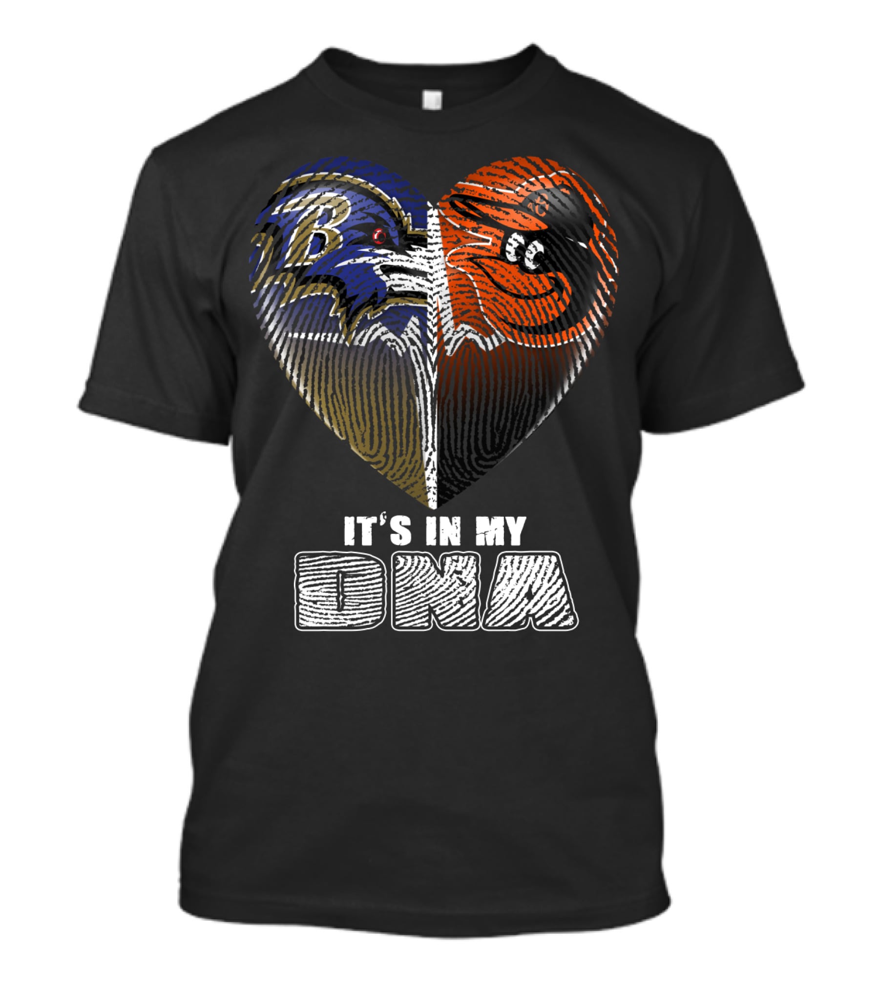 It's In My Dna Ravens Orioles Heart Fingerprint T-Shirt