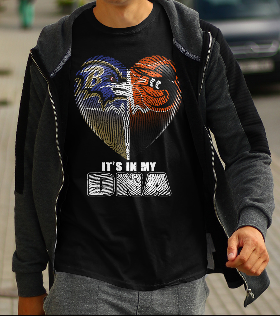 It's In My Dna Ravens Orioles Heart Fingerprint T-Shirt
