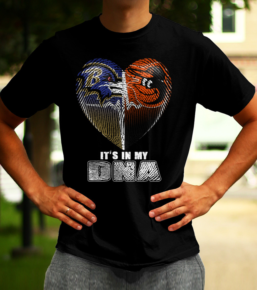 It's In My Dna Ravens Orioles Heart Fingerprint T-Shirt