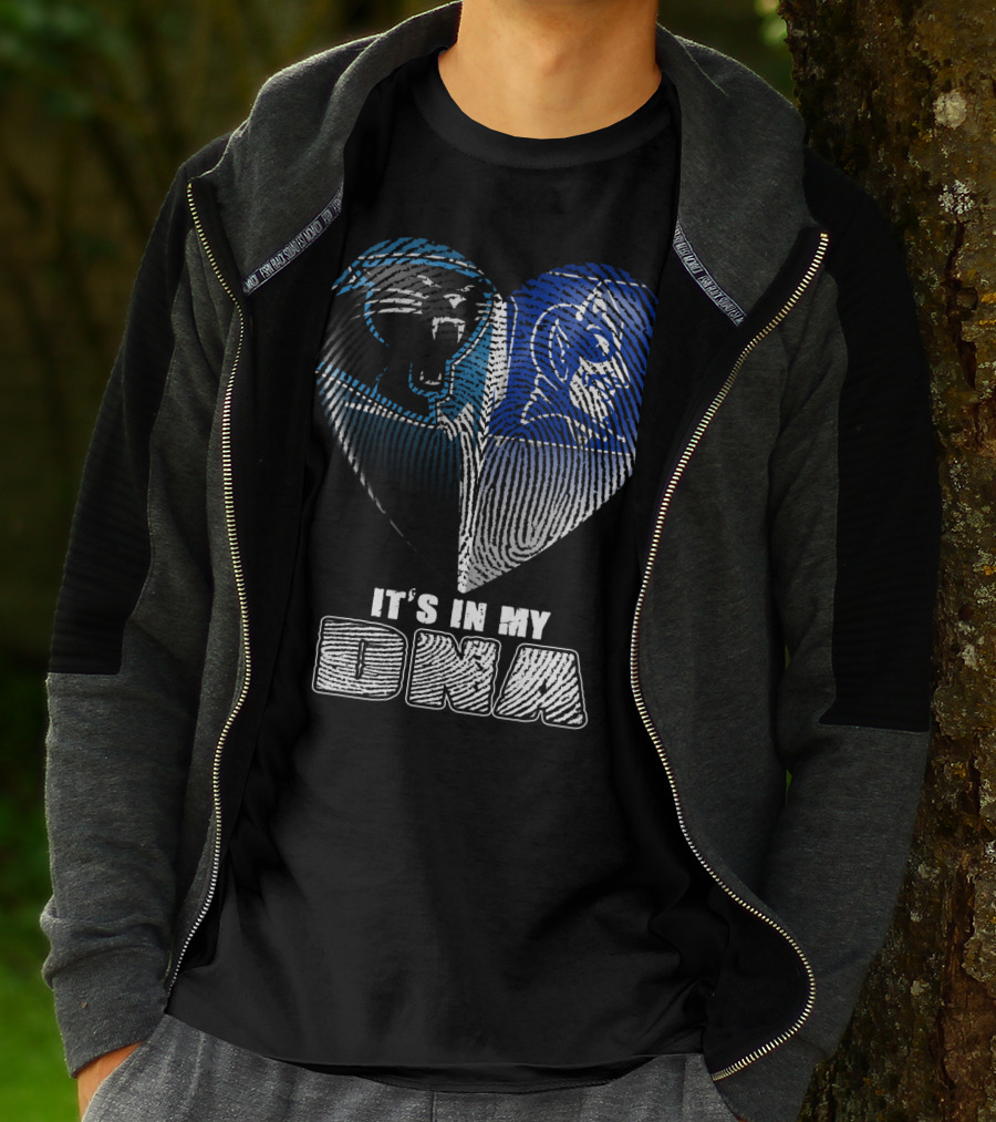 It's In My Dna Carolina Panthers And Duke Blue Devils Fingerprint Heart T-Shirt