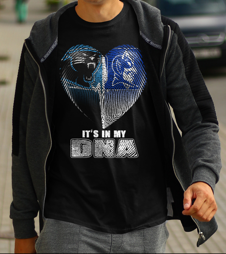It's In My Dna Carolina Panthers And Duke Blue Devils Fingerprint Heart T-Shirt