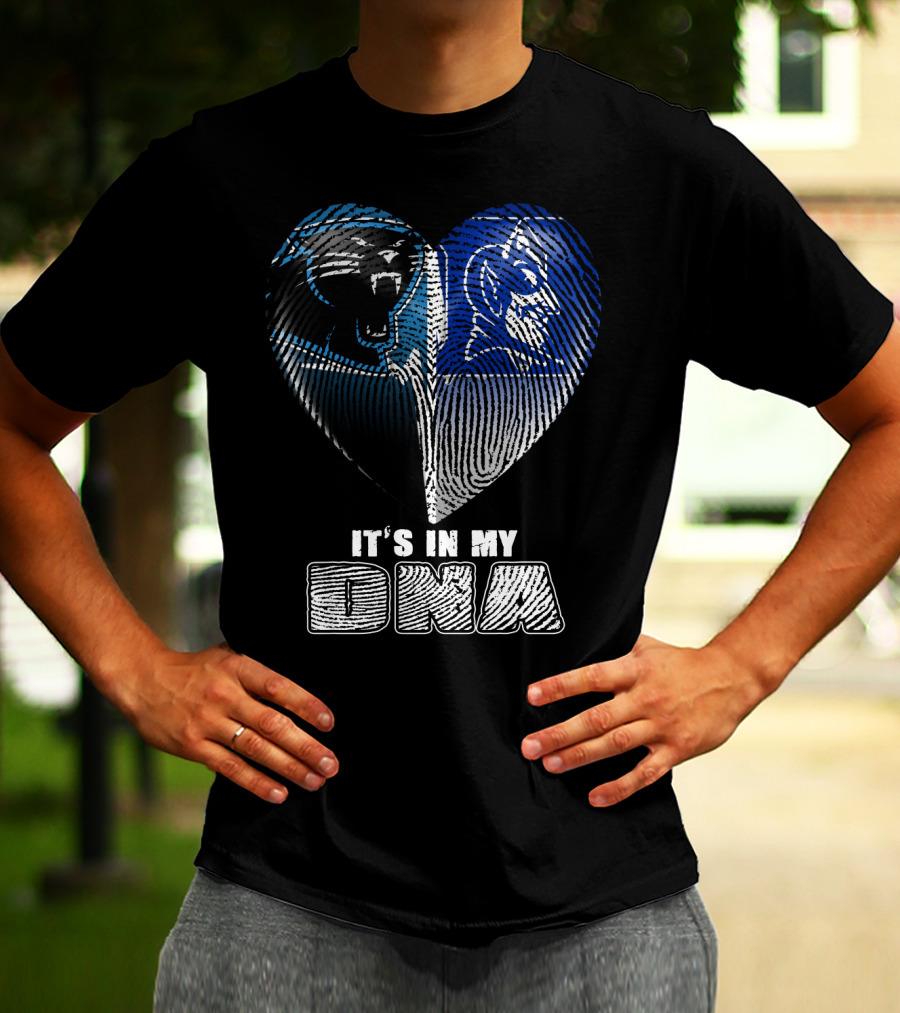 It's In My Dna Carolina Panthers And Duke Blue Devils Fingerprint Heart T-Shirt