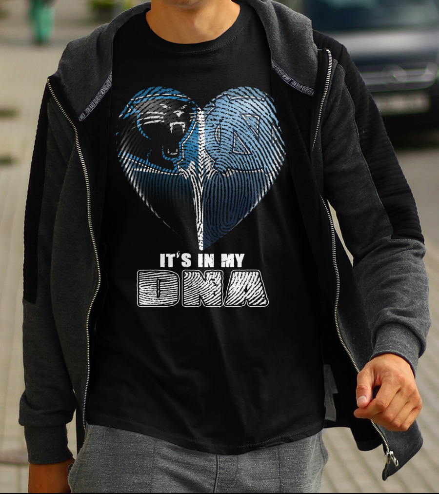 It's In My Dna Carolina Panthers North Carolina Tar Heels Heart Fingerprint T-Shirt