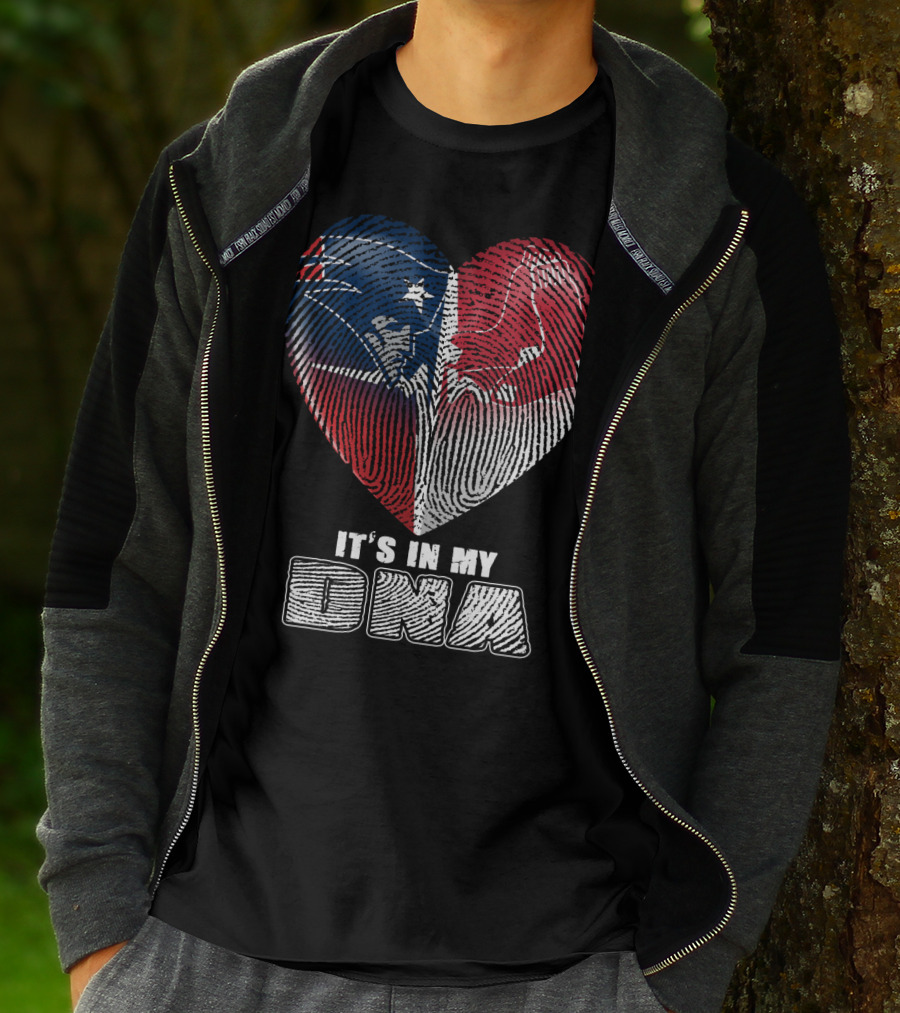 It's In My Dna Patriots Red Sox Heart Fingerprint T-Shirt