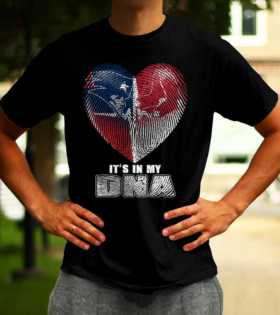 It's In My Dna Patriots Red Sox Heart Fingerprint T-Shirt