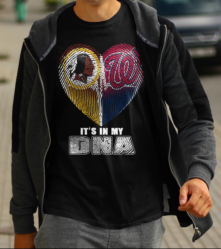 It's In My Dna Washington Redskins Washington Nationals Heart Fingerprint T-Shirt