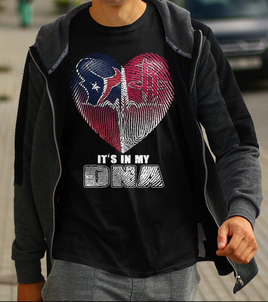 It's In My Dna Houston Texans Houston Rockets Heartbeat Fingerprint T-Shirt