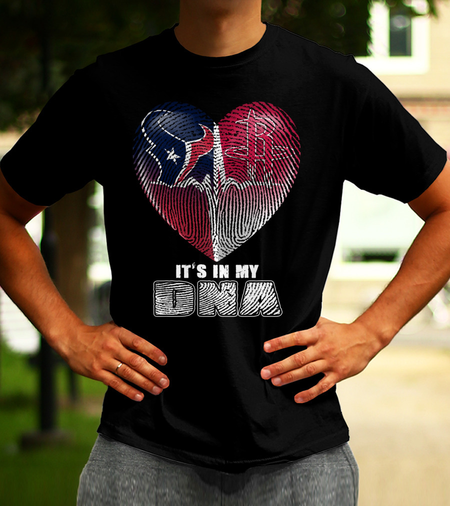 It's In My Dna Houston Texans Houston Rockets Heartbeat Fingerprint T-Shirt