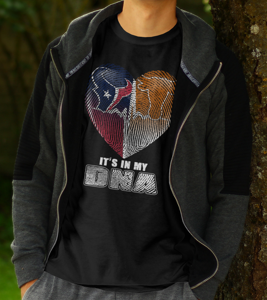 It's In My Dna Texans And Longhorns Heart Fingerprint T-Shirt
