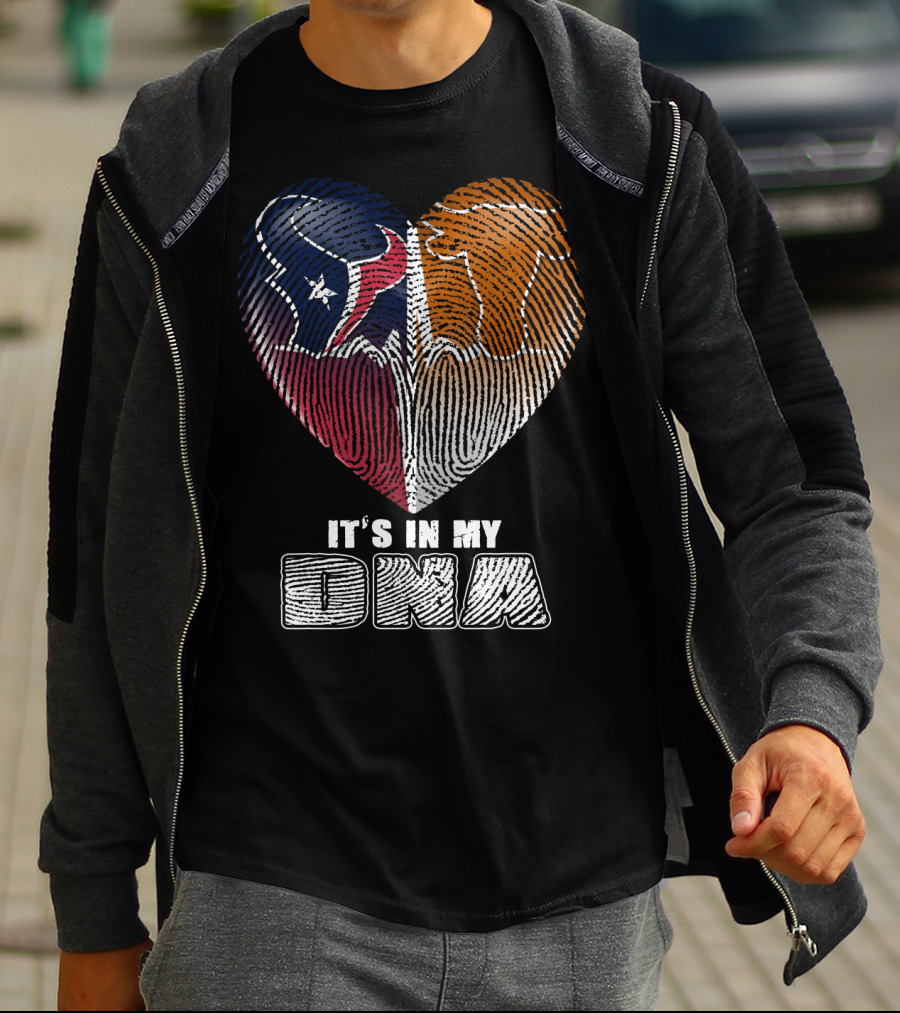 It's In My Dna Texans And Longhorns Heart Fingerprint T-Shirt