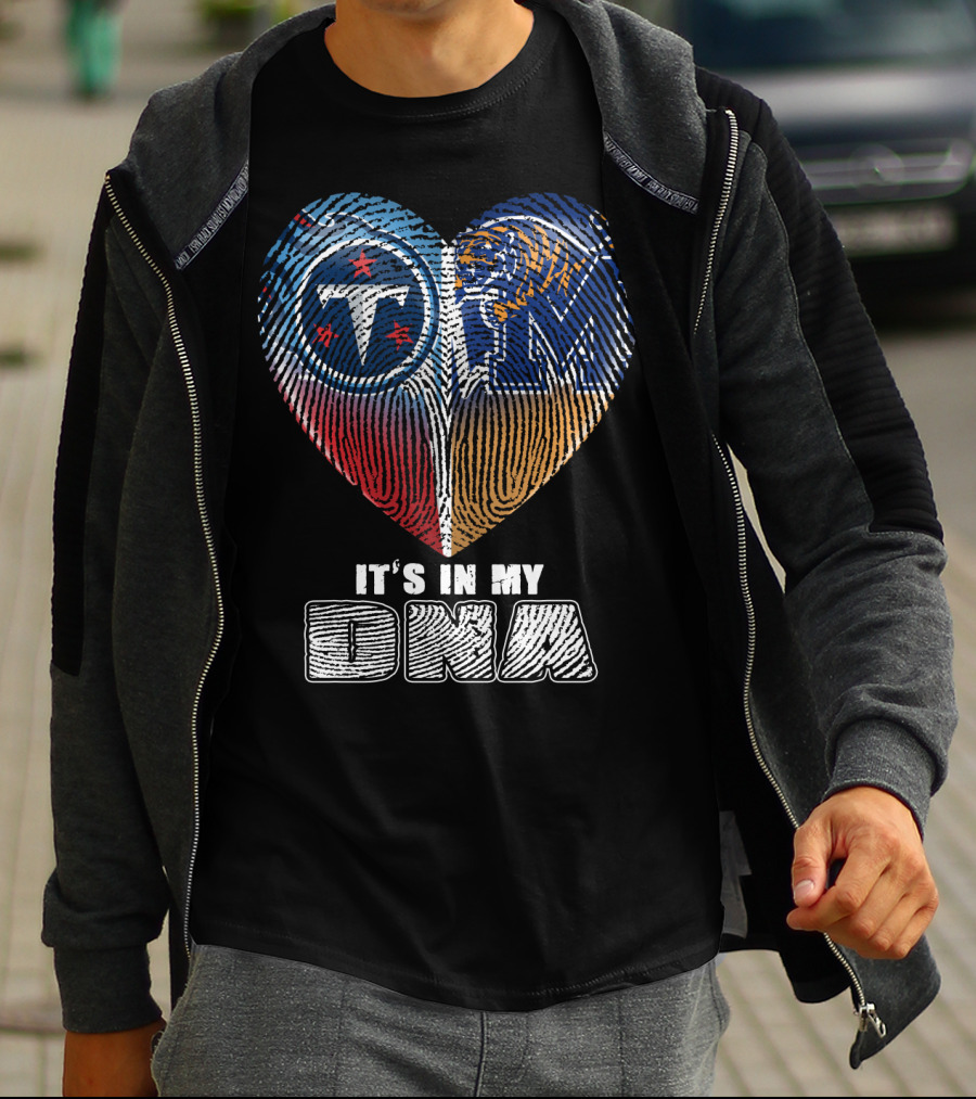 It's In My Dna Tennessee Titans Memphis Tigers Fingerprint Heart T-Shirt