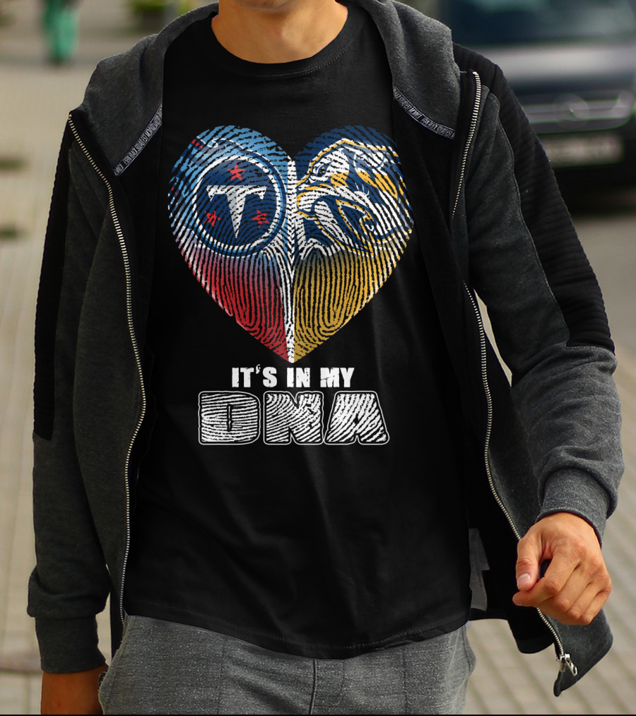 It's In My Dna Tennessee Titans Predators Heart Fingerprint T-Shirt