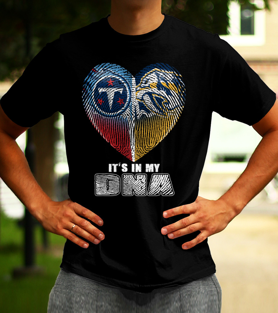 It's In My Dna Tennessee Titans Predators Heart Fingerprint T-Shirt