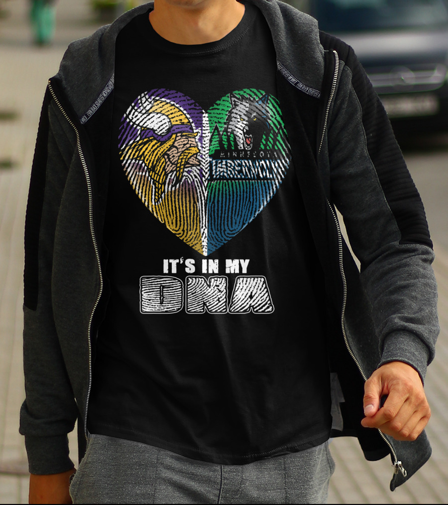 It's In My Dna Minnesota Vikings Timberwolves Heart Fingerprint T-Shirt