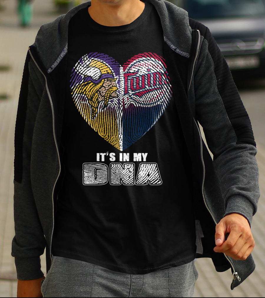 Vikings Twins Fingerprint Heart It's In My Dna T-Shirt