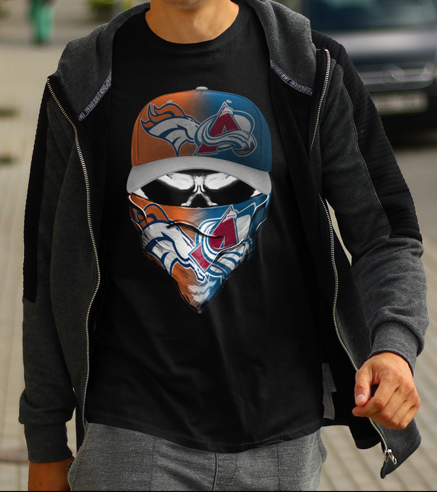 Denver Broncos And Colorado Avalanche Sports Mask Halloween T-Shirt