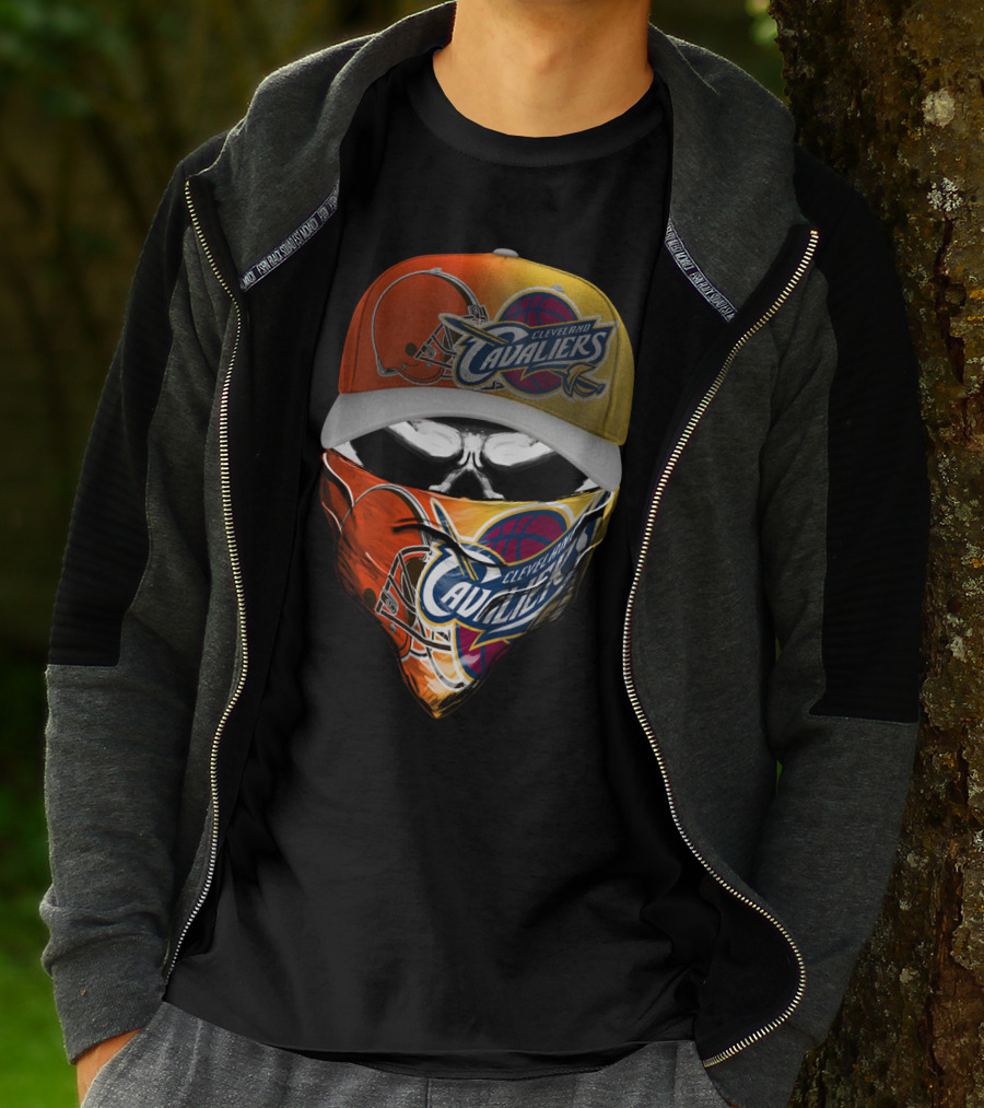 Cleveland Cavaliers Skum 021 Mask And Hat Design Featuring Team Logos T-Shirt