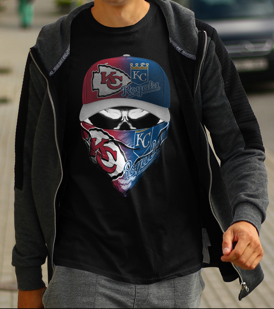 Kansas City Chiefs Royals Skull Mask Logo Mashup T-Shirt