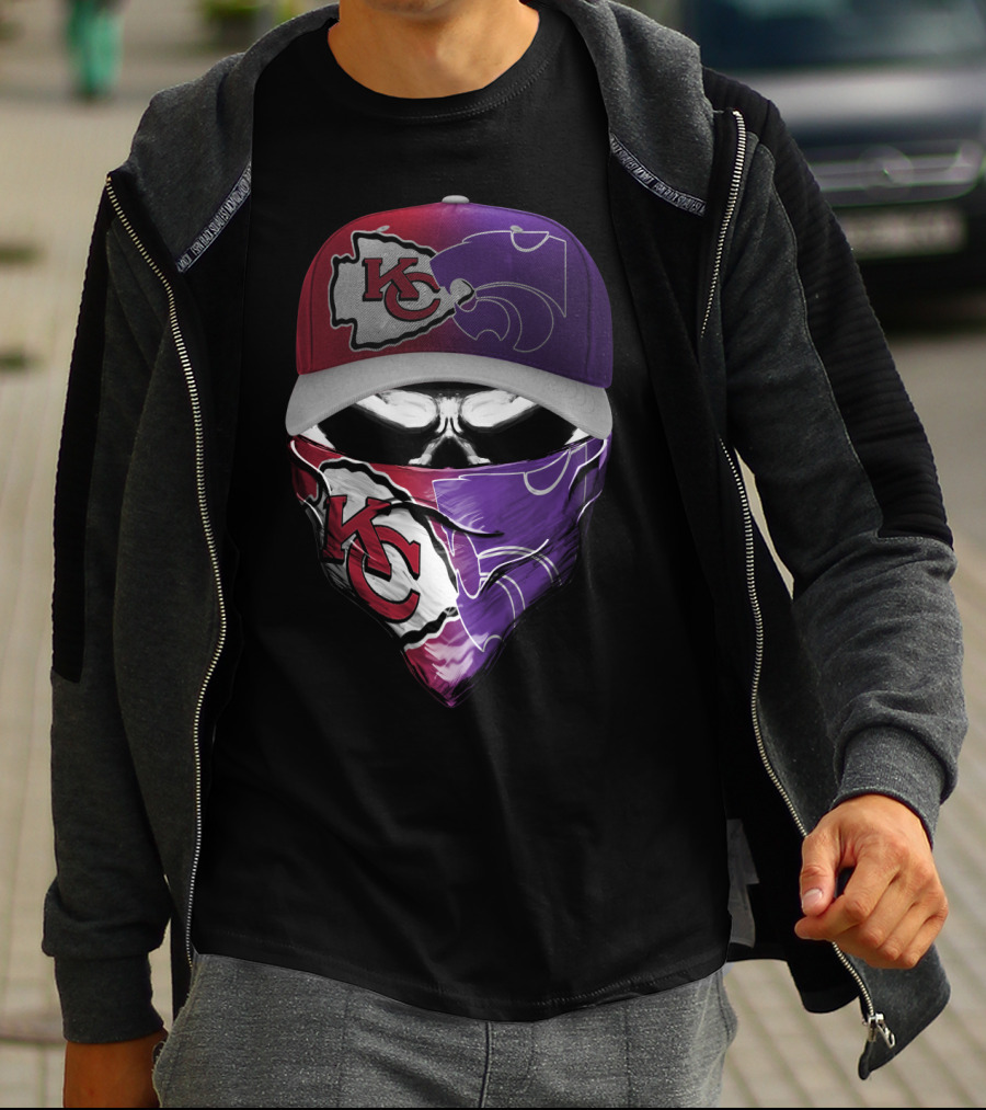 Kansas City Chiefs Kansas State Wildcats Fan Skull Mask T-Shirt