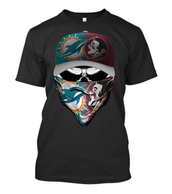 Miami Dolphins Florida State Seminoles Skull Headwear T-Shirt