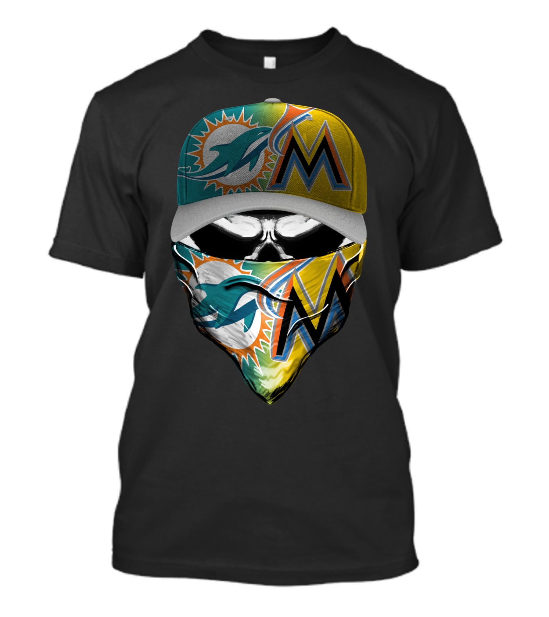 Miami Dolphins Miami Marlins Masked Skull Cap T-Shirt