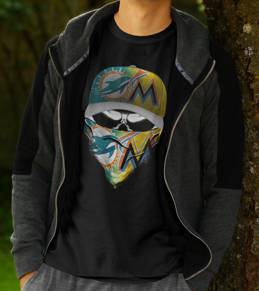 Miami Dolphins Miami Marlins Masked Skull Cap T-Shirt