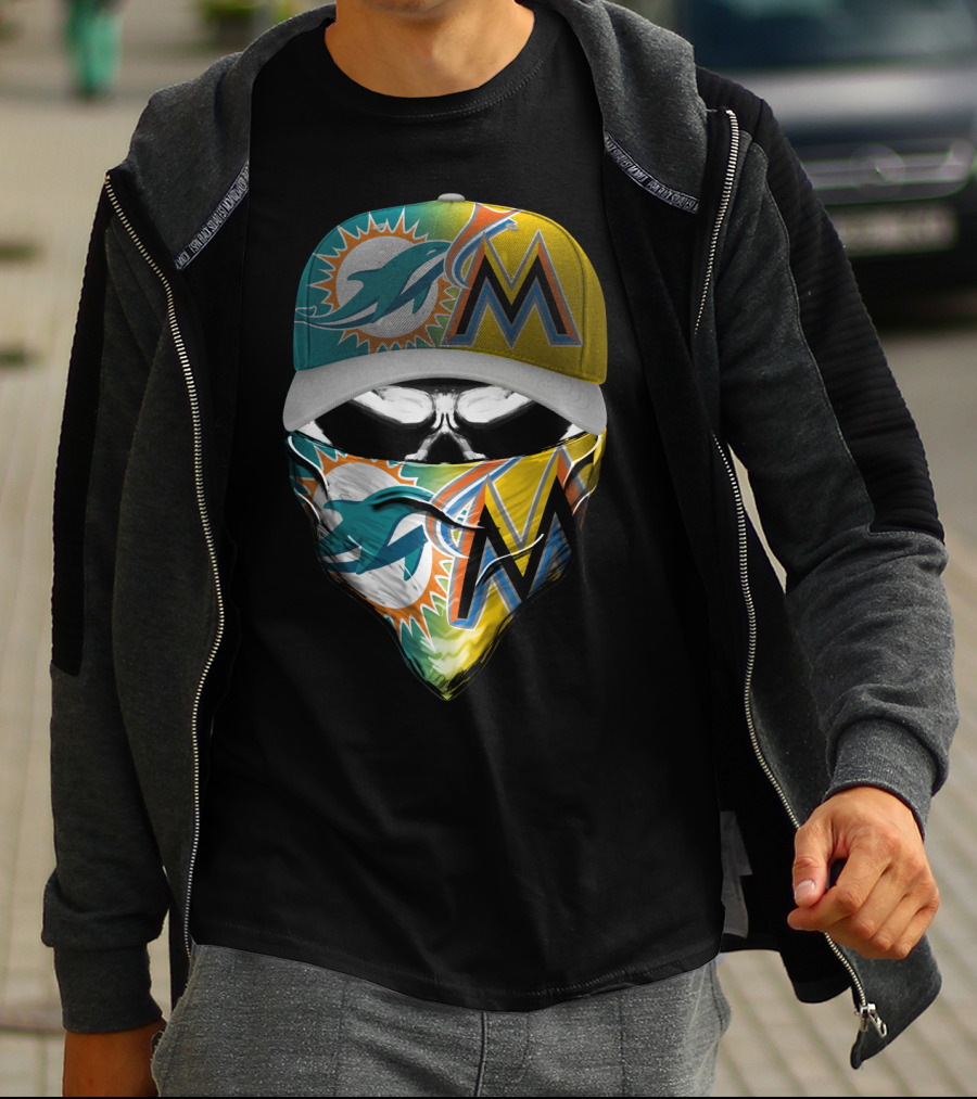 Miami Dolphins Miami Marlins Masked Skull Cap T-Shirt