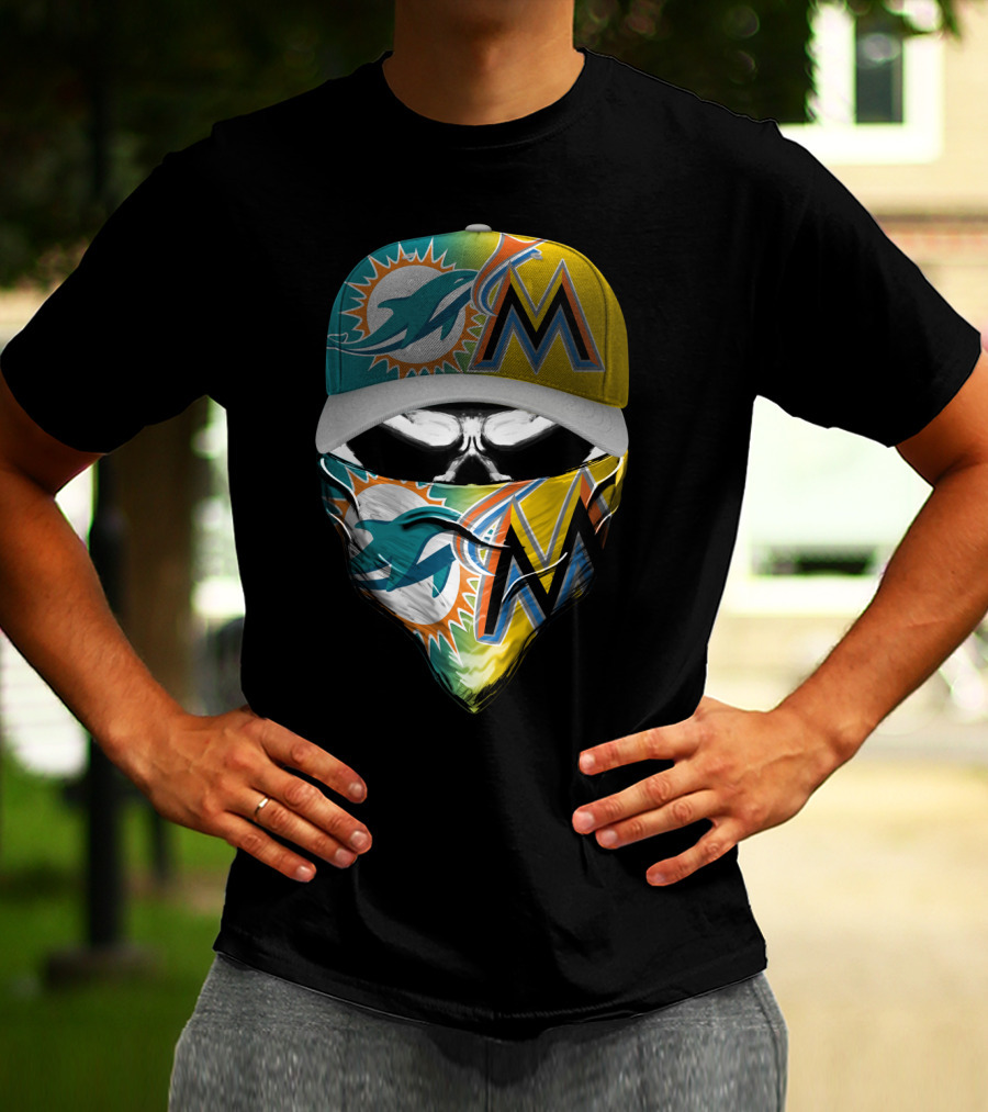Miami Dolphins Miami Marlins Masked Skull Cap T-Shirt
