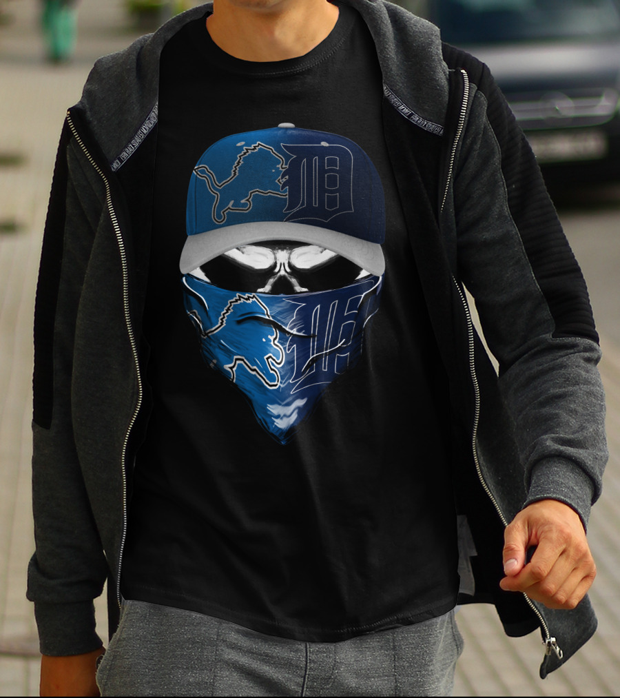 Detroit Lions Face Cover And Cap T-Shirt