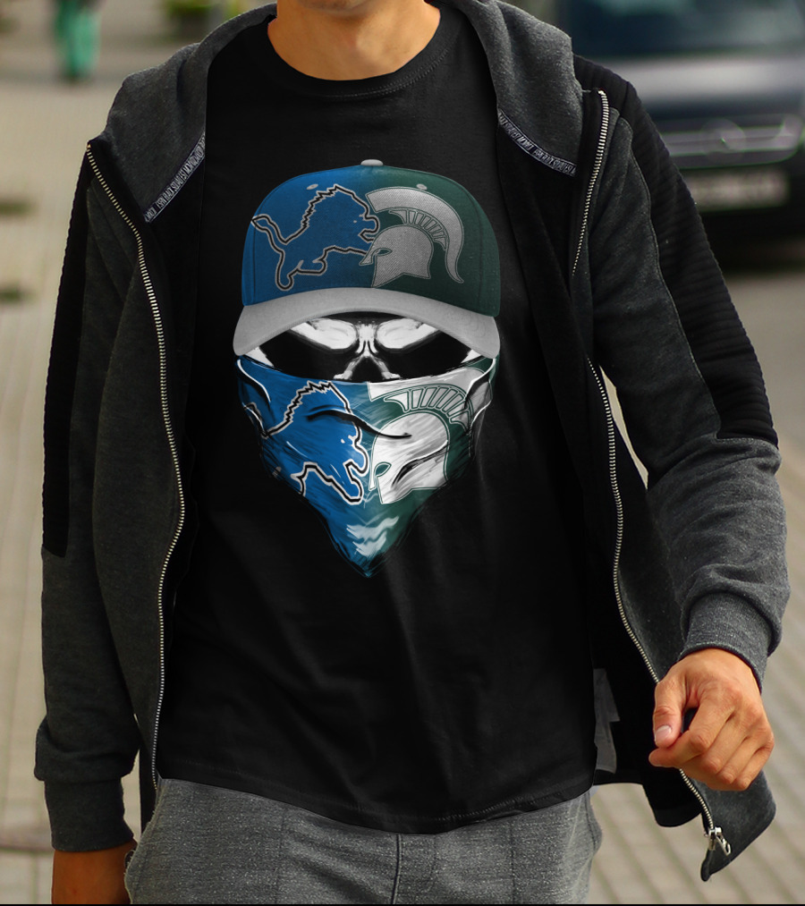 Detroit Lions Spartan Skull Skum 076 T-Shirt