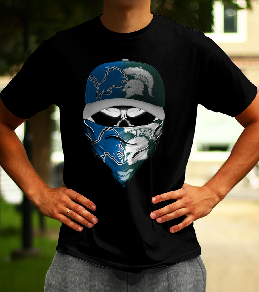 Detroit Lions Spartan Skull Skum 076 T-Shirt