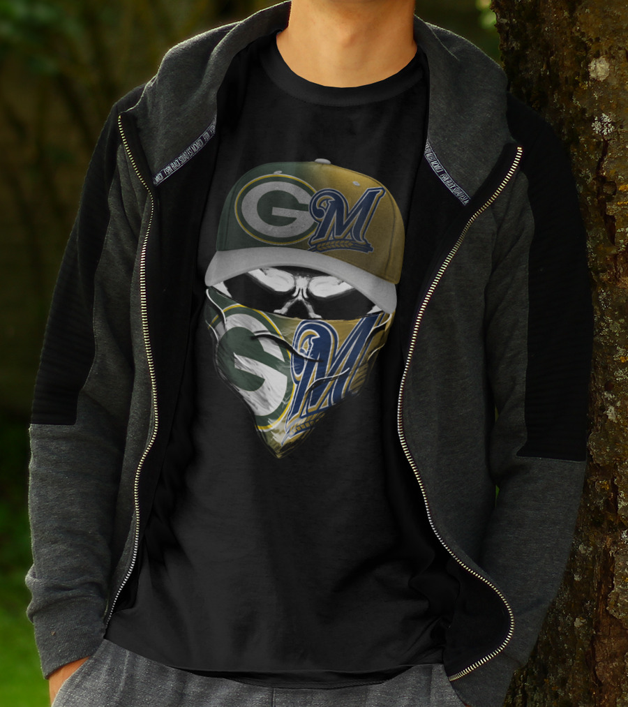 Green Bay Packers Milwaukee Brewers Skull Cap Bandana Blend T-Shirt