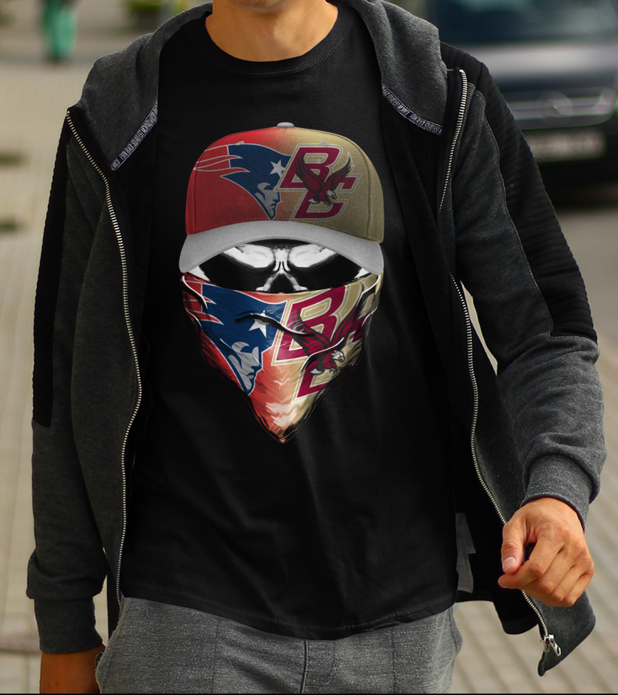 New England Patriots Bc Eagles Skull Mask Combo T-Shirt